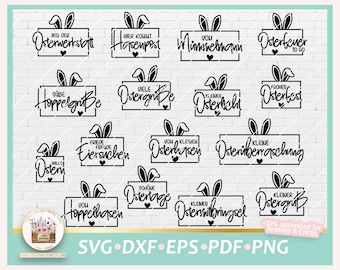 Plotterdatei Ostern deutsche Sprüche SVG, Plotterdatei Ostergrüße, Laserdatei Ostern, Digitale Stempel Ostern Sprüche, Hasenohren SVG