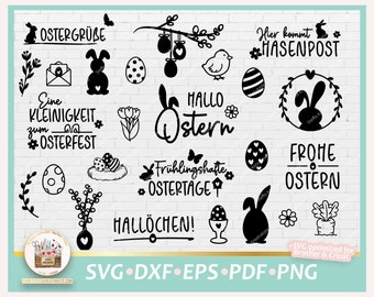 Cut File Easter Bundle SVG, Easter German Sayings, Clipart Easter, Cute Bunnies SVG, Cute Easter SVG, Png Easter, Easter Lettering