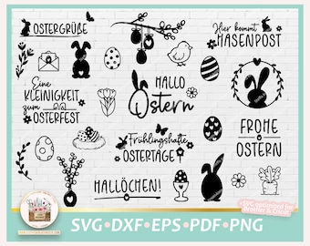 Cut File Easter Bundle SVG, Easter German Sayings, Clipart Easter, Cute Bunnies SVG, Cute Easter SVG, Png Easter, Easter Lettering