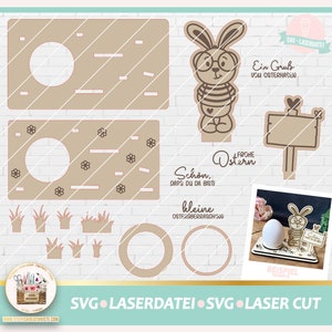 Laserdatei Ostern Halter Osterei SVG, Eierbecher SVG, Laser Datei Schokoladenei, Laser Cut Datei Ostern, gewerblich, Ostern Hase SVG, Eier image 1