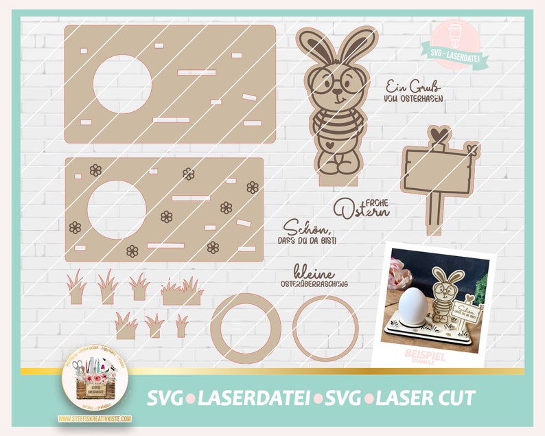 Laserdatei Ostern Halter Osterei SVG, Eierbecher SVG, Laser Datei Schokoladenei, Laser Cut Datei Ostern, gewerblich, Ostern Hase SVG, Eier image 1