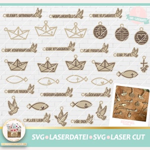 Laserdatei christliche Anhänger SVG, Laserdatei Taufe Kommunion Konfirmation, Firmung SVG, Geschenkanhänger SVG, Schiff svg, gewerblich