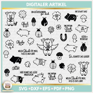 Plotterdatei Glück Motiv und Sprüche SVG, Plotterdatei Neujahr SVG, Plotterdatei Glücksschwein, Laserdatei Glück und Neujahr, Glückspilz SVG