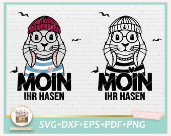 Plotterdatei Maritim Ostern Hase Moin SVG, Plotterdatei Hase Seemann, SVG Maritim Osterhase, Plotterdatei Ostern, Digistamp Maritim PNG