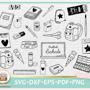 Bundle Plotterdatei Einschulung Grundschule SVG DXF PNG, Svg Schulanfang Sammlung, Digistamp Einschulung, dxf Schule, Svg Schule kommerziell Bild 1