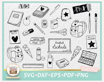 Bundle Plotterdatei Einschulung Grundschule SVG DXF PNG, Svg Schulanfang Sammlung, Digistamp Einschulung, dxf Schule, Svg Schule kommerziell