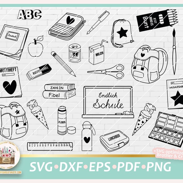 Bundle Plotterdatei Einschulung Grundschule SVG DXF PNG, Svg Schulanfang Sammlung, Digistamp Einschulung, dxf Schule, Svg Schule kommerziell