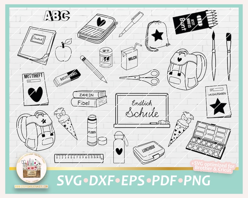 Bundle Plotterdatei Einschulung Grundschule SVG DXF PNG, Svg Schulanfang Sammlung, Digistamp Einschulung, dxf Schule, Svg Schule kommerziell Bild 1