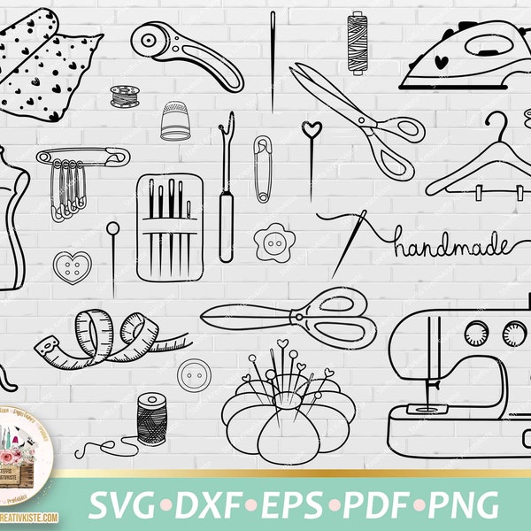 Plotterdatei Nähen Zubehör, Nähen SVG, Nähen Bundle, Nähzubehör SVG, Nähen SVG Bundle, Nähen Schnittdatei kommerziell, Digistamp Nähen Png