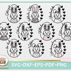 Cut File Easter Bunnies Girl SVG, Cute Easter Bunnies Girl SVG, Clipart Easter Bunnies PNG, Easter German Lettering, Dxf Easter Bunnies
