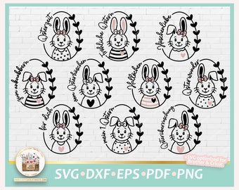 Cut File Easter Bunnies Girl SVG, Cute Easter Bunnies Girl SVG, Clipart Easter Bunnies PNG, Easter German Lettering, Dxf Easter Bunnies