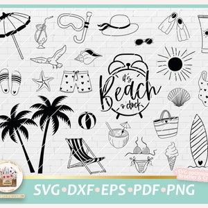 Bundle beach SVG, clipart beach, SVG beach o clock, cut file summer vacation, palm trees Svg, Svg summer vacation, DXF beach, Png beach