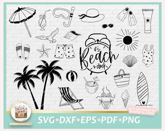 Bundle beach SVG, clipart beach, SVG beach o clock, cut file summer vacation, palm trees Svg, Svg summer vacation, DXF beach, Png beach