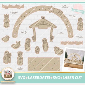Laserdatei Weihnachten Krippe SVG, Laserdatei Weihnachtskrippe, Weihnachtskrippe SVG, Krippe Laserdatei, Laser Cut Naticity Scene