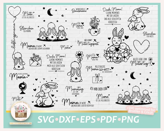 Plotterdatei Muttertag deutsche Sprüche niedliche Hasen SVG, Plotterdatei Hasen Mama, Plotterdatei Muttertag Schriftzüge, Muttertag DXF