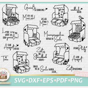 Plotterdatei Strandkorb Bundle SVG, Plotterdatei Maritim, Auszeit Sprüche, SVG Maritim, SVG Maritim, Strandkorb Digistamp, Meer Plotterdatei image 1