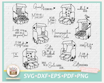 Plotterdatei Strandkorb Bundle SVG, Plotterdatei Maritim, Auszeit Sprüche, SVG Maritim, SVG Maritim, Strandkorb Digistamp, Meer Plotterdatei