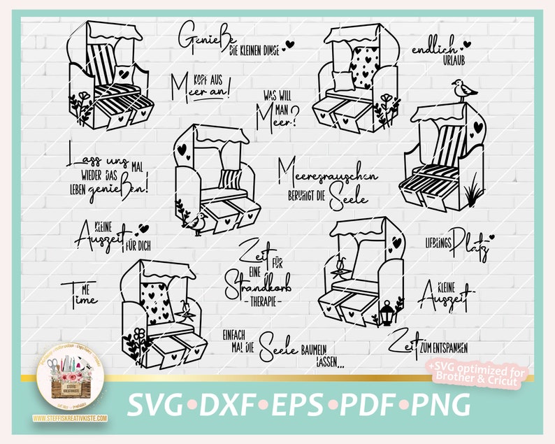 Plotterdatei Strandkorb Bundle SVG, Plotterdatei Maritim, Auszeit Sprüche, SVG Maritim, SVG Maritim, Strandkorb Digistamp, Meer Plotterdatei Bild 1