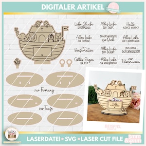 Laserdatei Arche Noah Geldgeschenk SVG, Laserdatei Taufe Kommunion Konfirmation Firmung und Geburt Geld Geschenk und Halter SVG, gewerblich