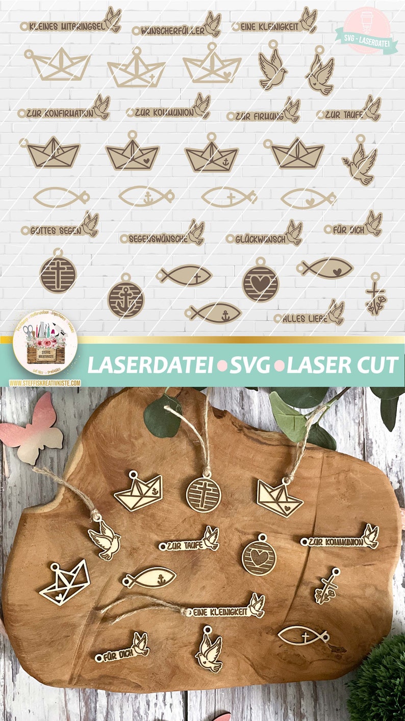 Laserdatei christliche Anhänger SVG, Laserdatei Taufe Kommunion Konfirmation, Firmung SVG, Geschenkanhänger SVG, Schiff svg, gewerblich Bild 10