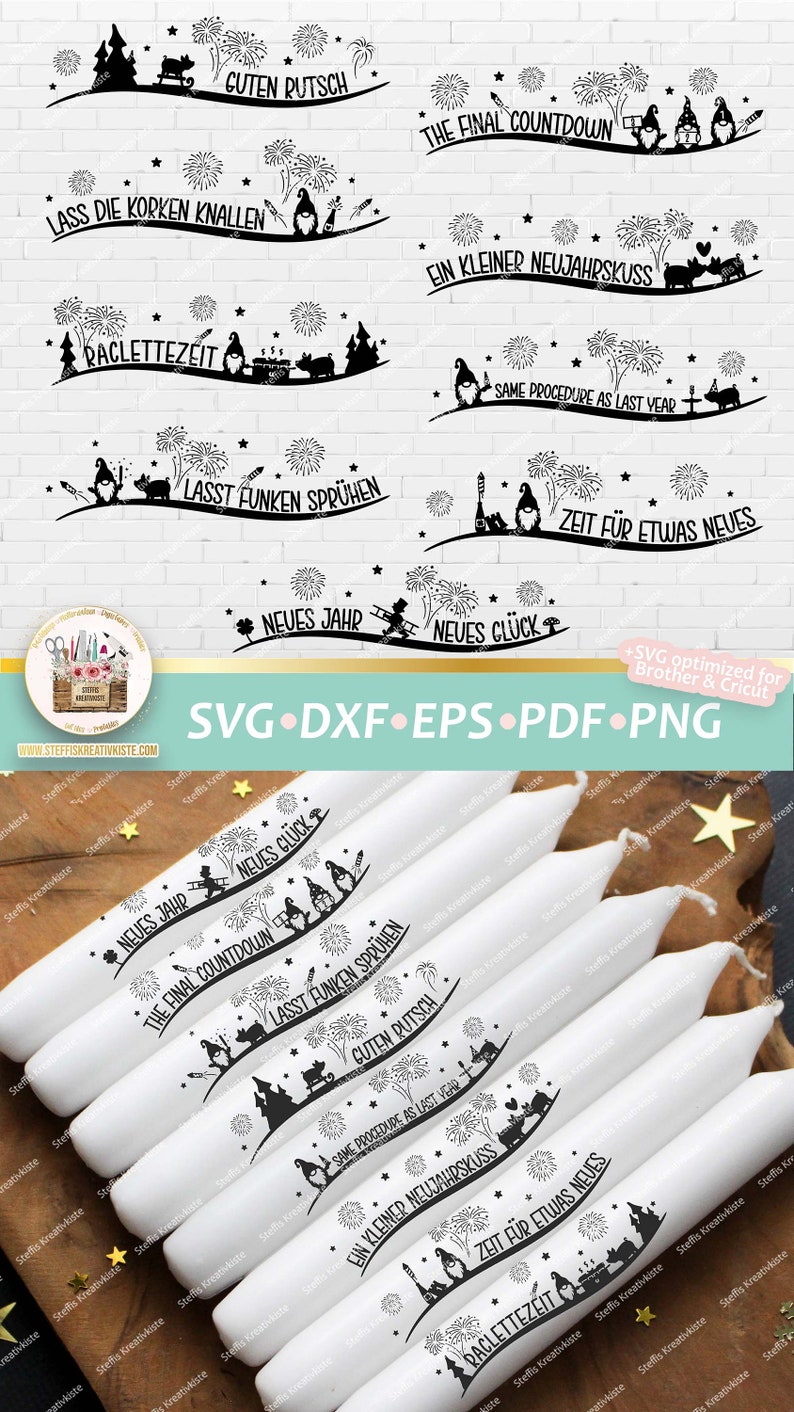 Plotterdatei Silvester deutsche Schriftzüge und Sprüche SVG, Digistamp Silvester Schriftzüge PNG, Silvester Kerzen Tattoo PNG, Silvester Dxf Bild 10