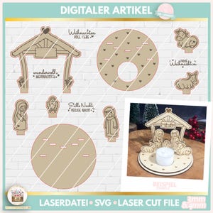 Christmas Nativity Tealight Holder SVG, Christmas Candle Holder SVG, Nativity Scene Laser Cut File, Commercial Use Allowed