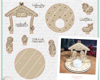 Christmas Nativity Tealight Holder SVG, Christmas Candle Holder SVG, Nativity Scene Laser Cut File, Commercial Use Allowed