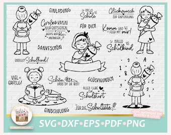 Plotterdatei Einschulung SVG, Einschulung Bundle, Einschulung Mädchen Plotterdatei, Digistamp Einschulung, Schulanfang deutsche Sprüche