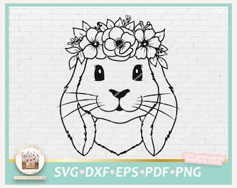 Svg Hase Blumenkrone, Plotterdatei Hase Blumenkrone, Hase Blumenkranz, Digistamp Blumenkrone, Svg Tier Blumenkrone, Svg Hase kommerziell