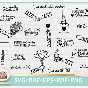 Plotterdatei Hände Arme und deutsche Sprüche SVG, Deutsche Schriftzüge Bundle, Hände Doodle, Digistamp Hände, Clipart Hände, Arme PNG Bild 1