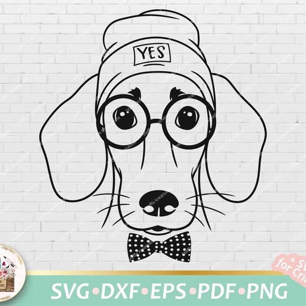 Svg hipster dachshund, cut file dachshund hipster, hipster animal, dachshund beanie glasses, svg animal hipster, dachshund commercial