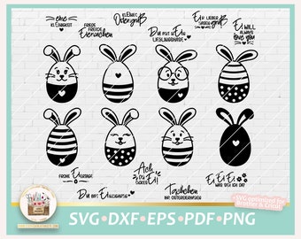 Plotterdatei Ostern Eier mit Hasenohren SVG, Plotterdatei Ostereier, Laserdatei Ostern, SVG Hasenohren, Ostern Sprüche, gewerblich, Hase DXF