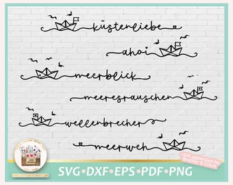 Bundle Plotterdatei Maritim Schriftzug Worte deutsch SVG, Digistamp maritime Wörter Bundle PNG, Schnittdatei maritime Wörter kommerziell SVG