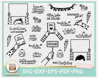 Plotterdatei Einschulung deutsche Sprüche SVG, Plotterdatei Schulanfang, Digistamp Einschulung, Plotterdatei Hände, Einschulung Sprüche