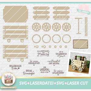 Laserdatei Vatertag Handwagen SVG, Laserdatei Männertag Bollerwagen SVG, Laser Cut Vatertag, Laser Cut Männertag, gewerblich, Vatertag SVG image 1