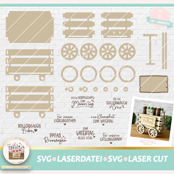 Laserdatei Vatertag Handwagen SVG, Laserdatei Männertag Bollerwagen SVG, Laser Cut Vatertag, Laser Cut Männertag, gewerblich, Vatertag SVG