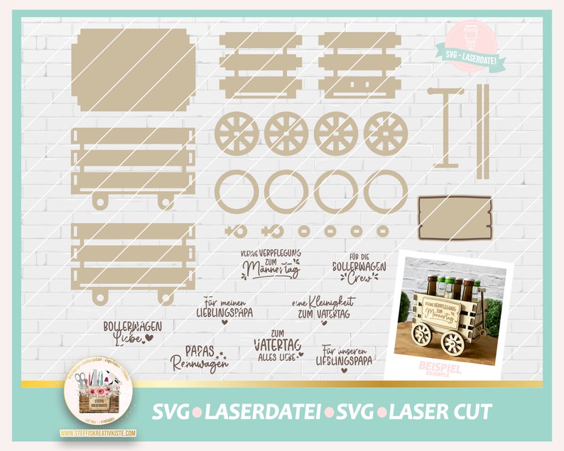 Laserdatei Vatertag Handwagen SVG, Laserdatei Männertag Bollerwagen SVG, Laser Cut Vatertag, Laser Cut Männertag, gewerblich, Vatertag SVG image 1