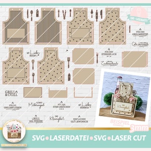 Laserdatei Kochschürze Tasche SVG, Laserdatei Grillen Backen Kochen, Laserdatei Grillschürze, Backschürze SVG, Gutschein Halter SVG