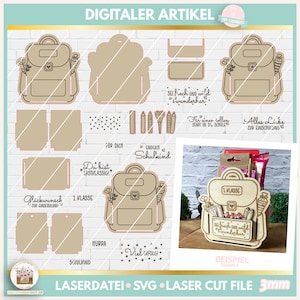 Laserdatei Schulranzen Box SVG, Laser Datei Schulranzen, Laserdatei Schule Tasche SVG, Laserdatei Einschulung, SVG Schule, gewerblich