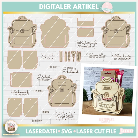 Laserdatei Schulranzen Box SVG, Laser Datei Schulranzen, Laserdatei Schule Tasche SVG, Laserdatei Einschulung, SVG Schule, gewerblich