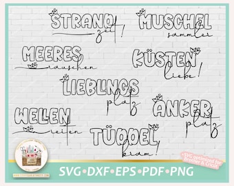 Bundle Plotterdatei deutsch maritime Schriftzüge Svg, Digitale Stempel Schriftzug Küste Maritim SVG PNG DXF, Deutsch maritim Svg gewerblich