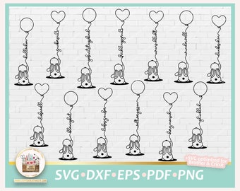 Cut File Bunny Lettering SVG, German Lettering, Cute Bunnies Bundle, Candle Lettering, Bunny Balloon PNG, Bunny Balloon SVG, Rabbit Balloon