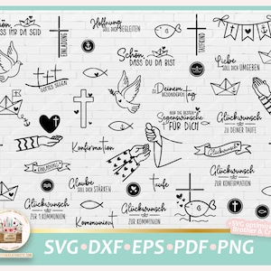 Cut File confirmation Bundle SVG, Bundle communion SVG,  Bundle baptism SVG, German Sayings Confirmation, Sayings Communion, Clipart Church