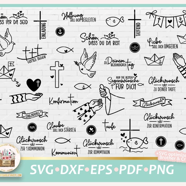 Cut File confirmation Bundle SVG, Bundle communion SVG,  Bundle baptism SVG, German Sayings Confirmation, Sayings Communion, Clipart Church