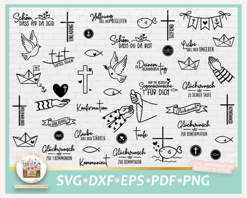 Plotterdatei Bundle Konfirmation SVG, Plotterdatei Kommunion, Plotterdatei Taufe, Deutsche Sprüche Konfirmation, SVG Konfirmation gewerblich Bild 1