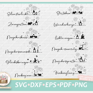 Cut File New Year's Eve German Words SVG, Digistamp New Year's Eve PNG, New Year's Eve Gnome, SVG German Silvester, New Year's Eve Lettering