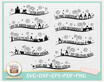 Cut File New Year's Eve German Lettering SVG, New Year Sayings SVG, New Year's Eve Clipart, New Year Lettering Candle Print template PNG