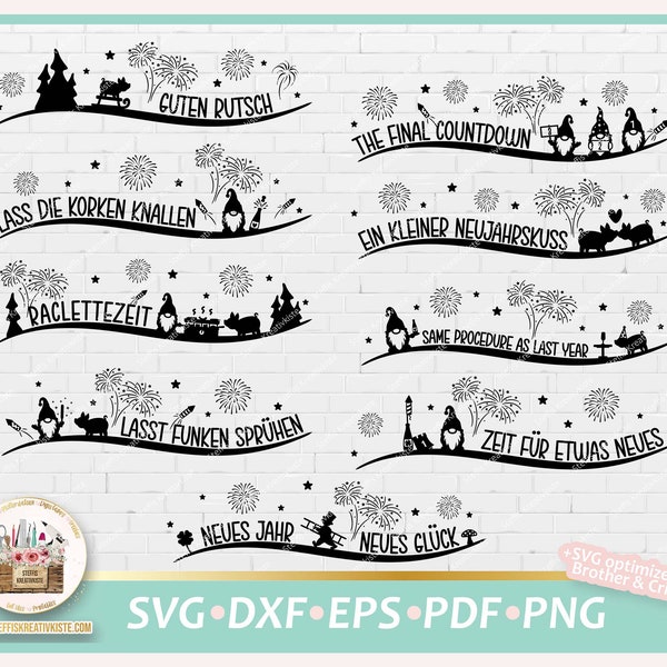 Cut File New Year's Eve German Lettering SVG, New Year Sayings SVG, New Year's Eve Clipart, New Year Lettering Candle Print template PNG