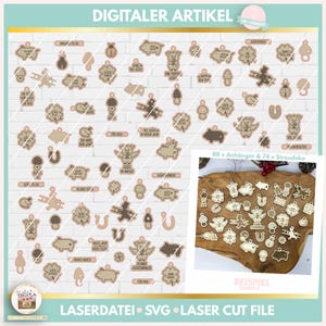 Laserdatei Glücksbringer Neujahr Anhänger und Streudeko, Laserdatei Glücksbringer SVG, Laser Cut Neujahr SVG, Glückspilz, Schwein, Kleeblatt