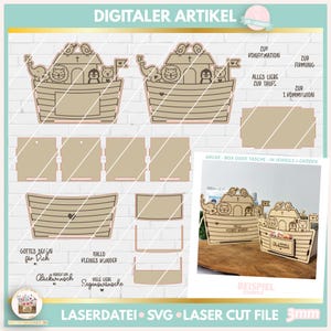 Laserdatei Arche Noah Box SVG, Arche Tasche SVG, Laserdatei für Kommunion Konfirmation Firmung Taufe Geburt, gewerblich